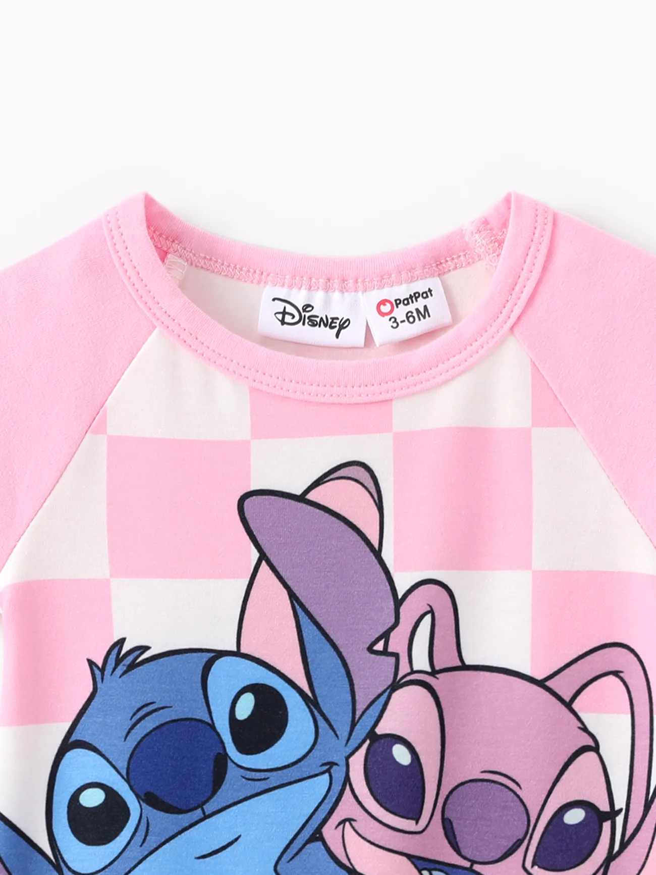 Disney Stitch Baby Boys/Girls 1pc Naia™ Character Grid/chessboard Print Romper Pink big image 1