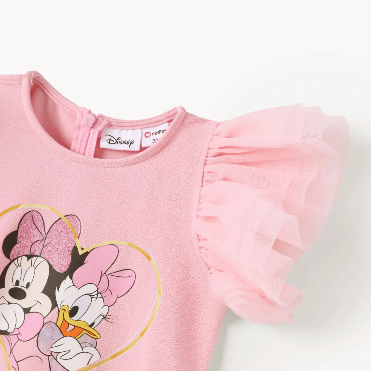 Disney Mickey and Friends Toddler Girls 1pc Minnie and Daisy Character Print Multi-layer Mesh Sleeve Dress Pink big image 1