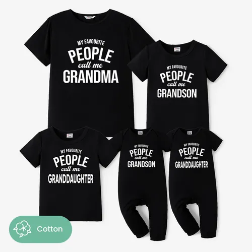 Grandma and Me Short Sleeves Black Slogan Print Tops