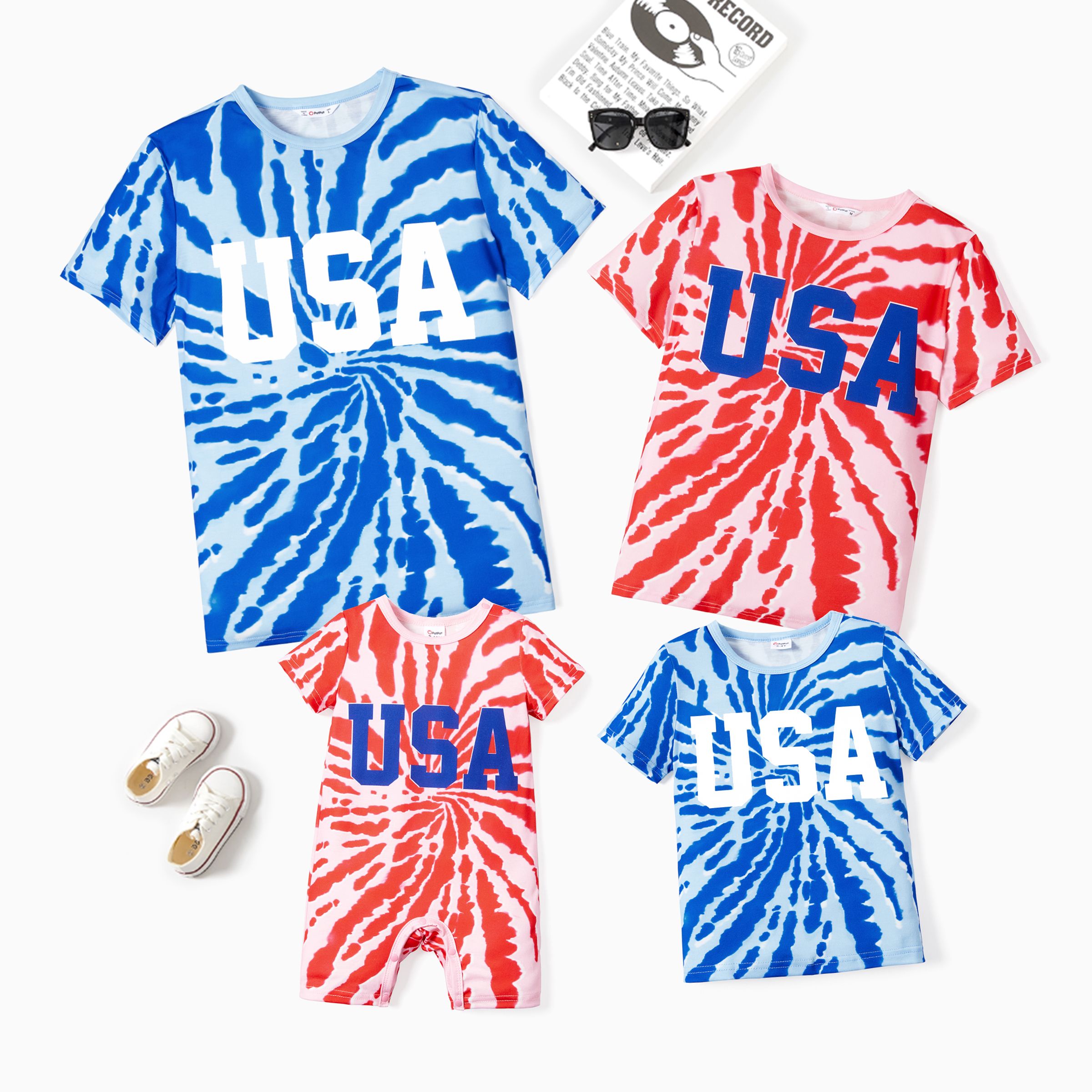 

Family Matching Tie-Dye Print USA Short Sleeves Letter Top