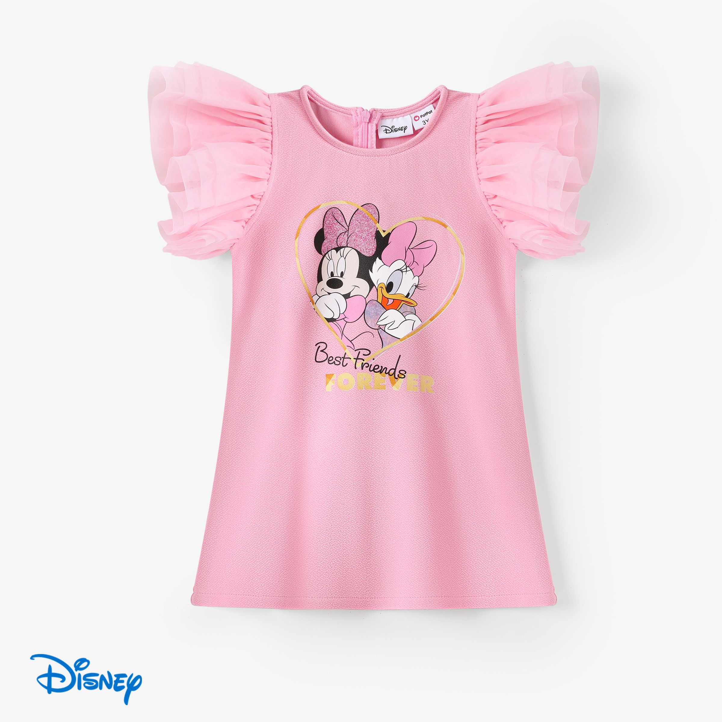

Disney Mickey and Friends Toddler Girls 1pc Minnie and Daisy Character Print Multi-layer Mesh Sleeve Dress