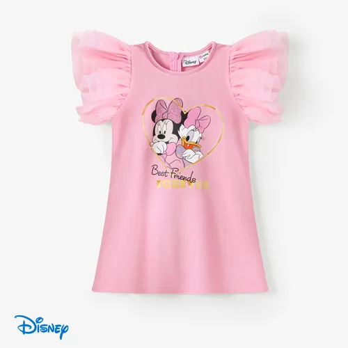 Disney Mickey e Amigos Toddler Girls 1pc Minnie e Daisy Personagem Print Multi-camada Vestido manga de malha