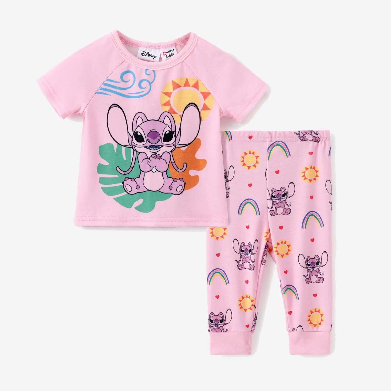 迪士尼針跡 2件 嬰兒 中性 熱帶植物花卉 童趣 短袖 嬰兒套裝 粉色 big image 1