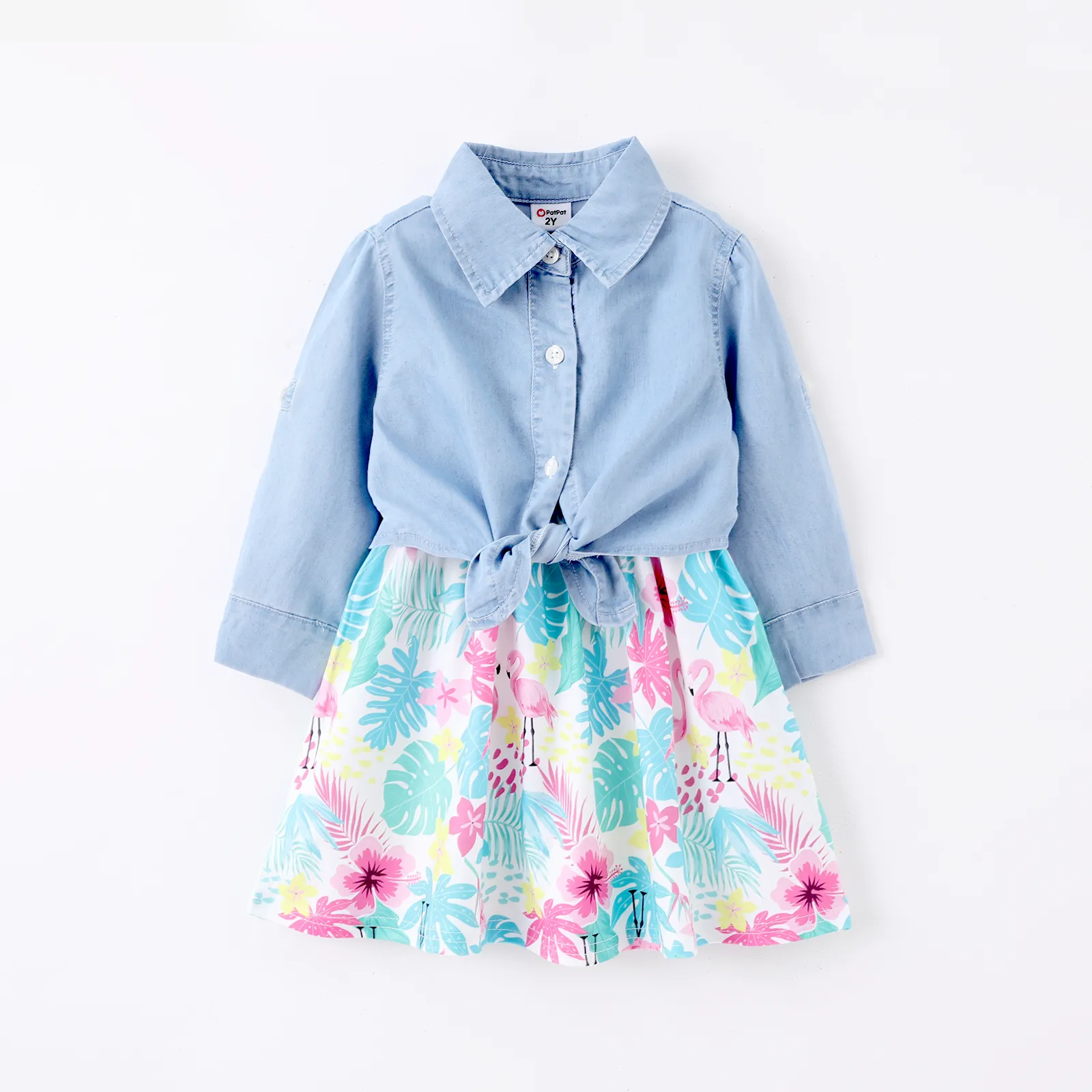 Toddler Girl 2pcs Cooling Denim Shirt and Floral Print Cami Dress Set