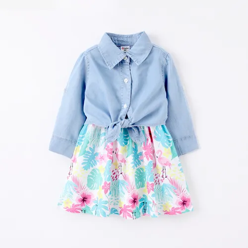 Toddler Girl 2pcs Chemise en jean rafraîchissante et robe camisole à imprimé floral