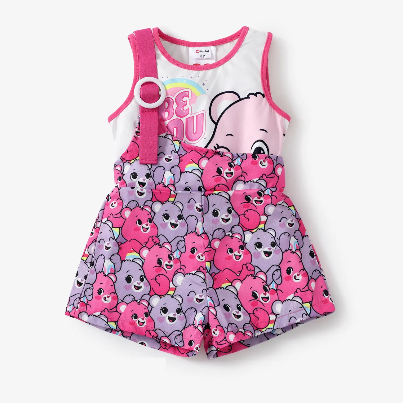 Care Bears Toddler/Kid Girls 2pcs Bear Face Rainbow Print Tank Top with Allover Print Shorts Set PINK-1 big image 1