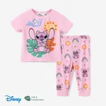 迪士尼針跡 2件 嬰兒 中性 熱帶植物花卉 童趣 短袖 嬰兒套裝 粉色