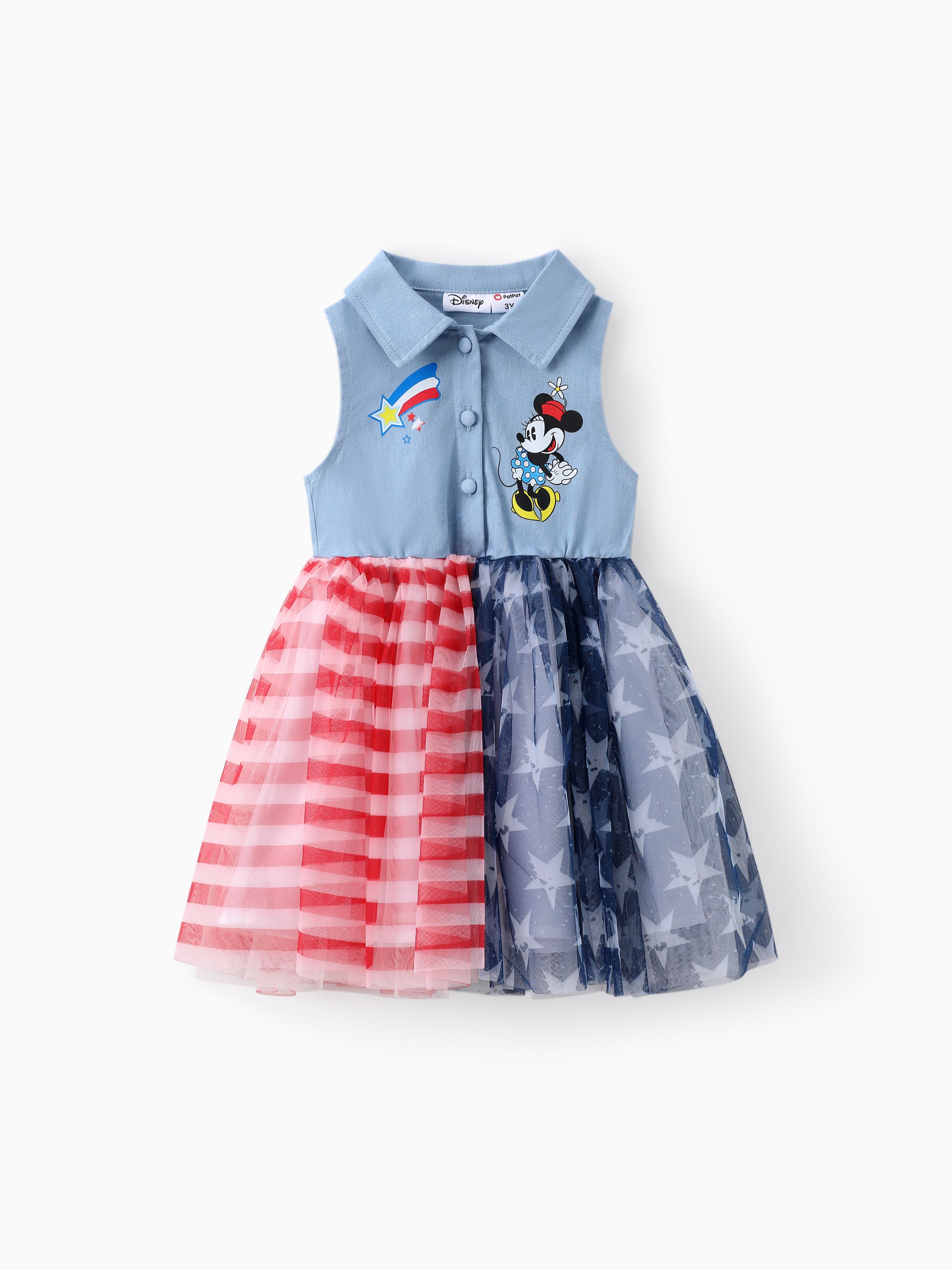 

Disney Mickey and Friends Toddler Girls Independence Day 1pc Star Character Print Denim-like Sleeveless Dress