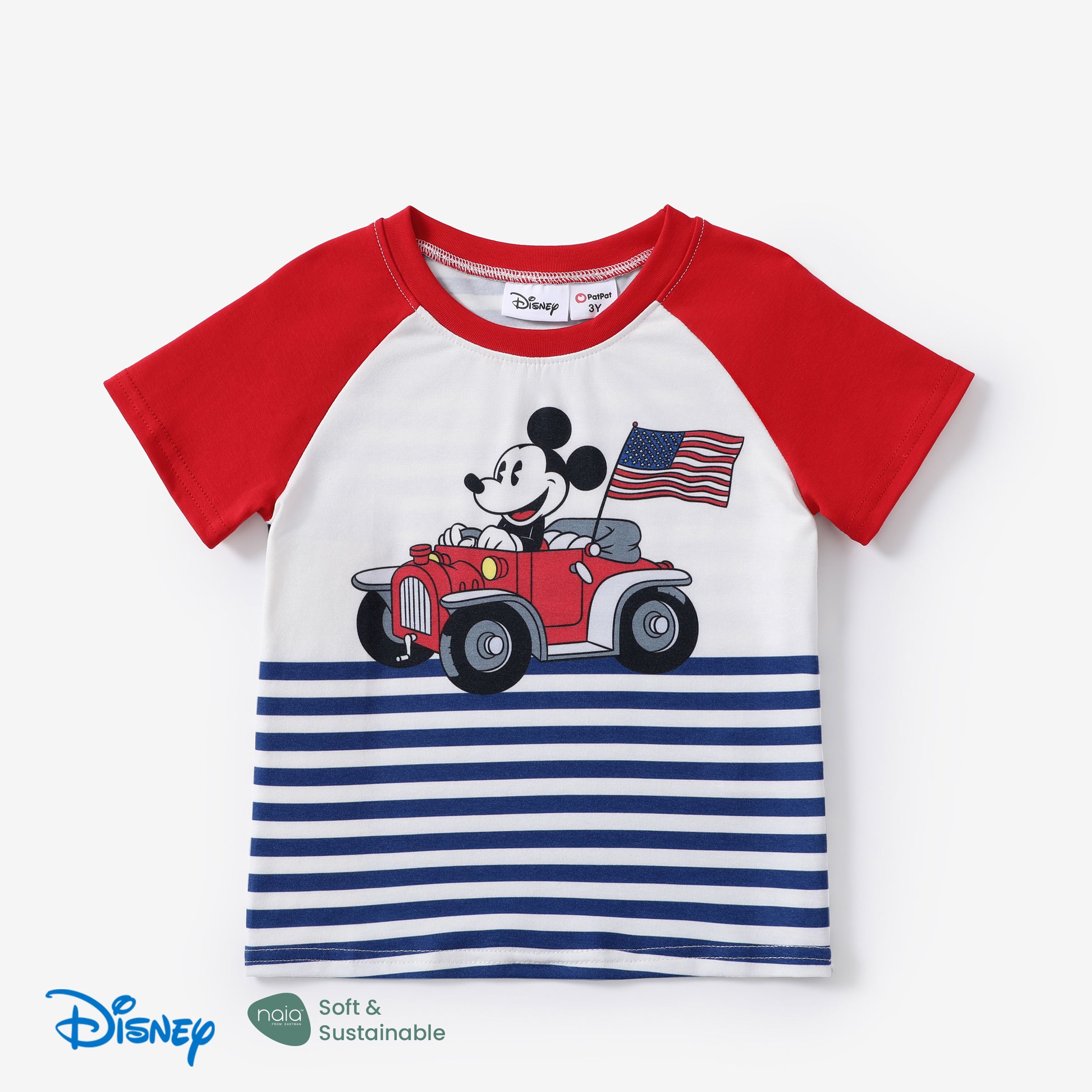迪士尼米奇和朋友們蹣跚學步的男孩獨立日 1 件 Naia™ 角色汽車印花條紋 T 恤