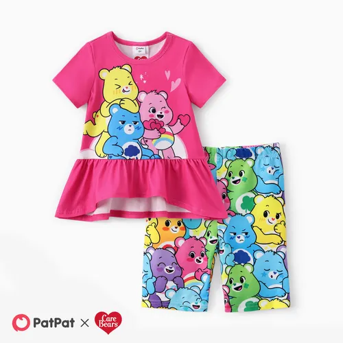 Care Bears Kleinkind Mädchen 2-teilige Figur Hear-Pattern Print Rüschensaum Top mit Hosen Set