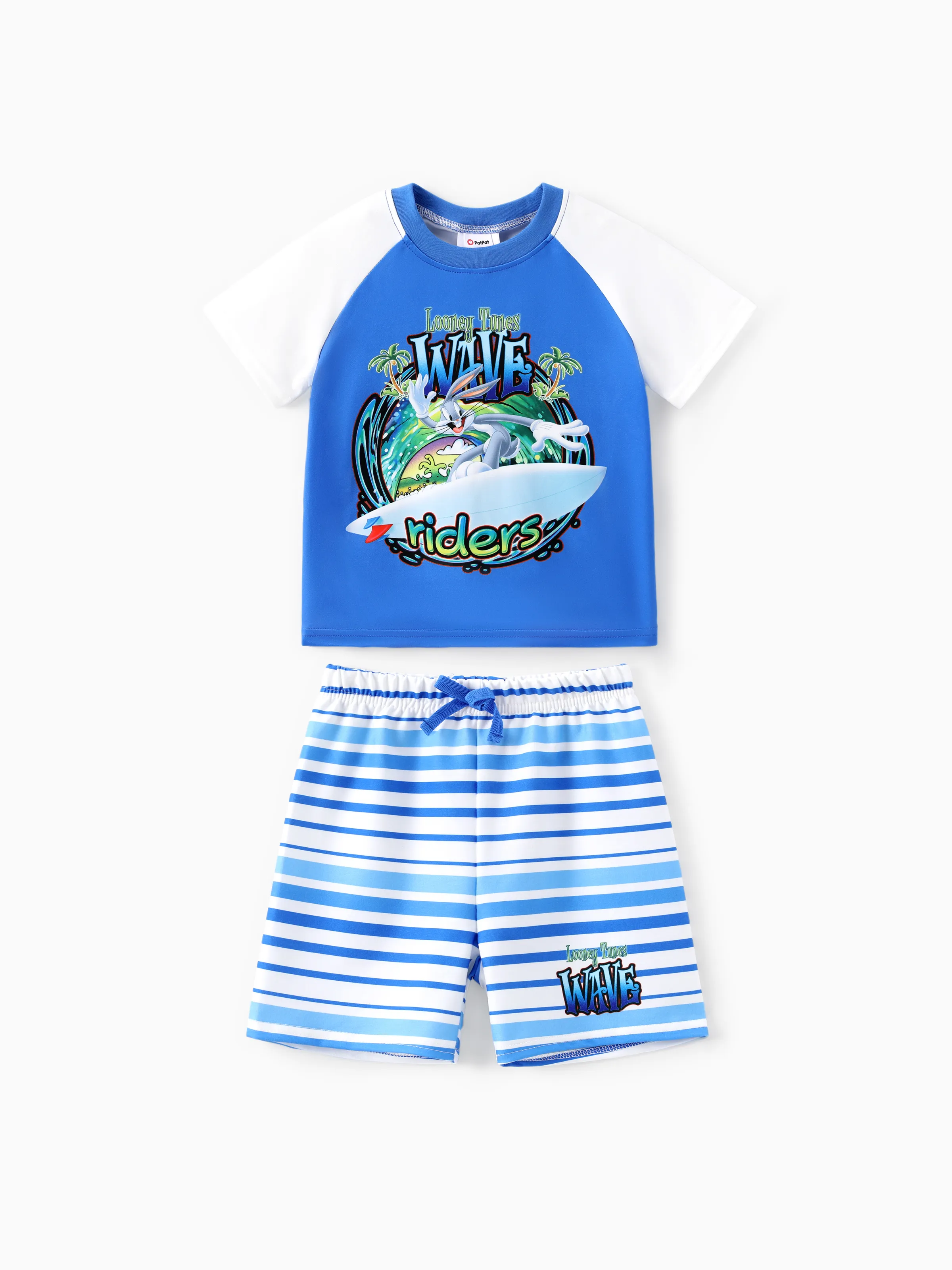 

Looney Tunes Toddler/Kids Boys 2pcs Summer Style Surfing Print Tee with Striped Shorts Set