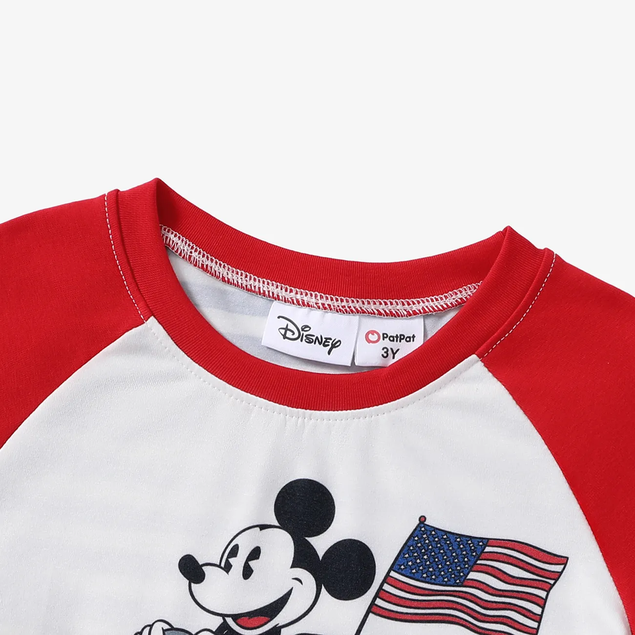 Disney Mickey and Friends تي شيرت 2 - 6 سنوات رجالي كم قصير خياطة النسيج خطوط اليوم الوطني احمر ابيض big image 1