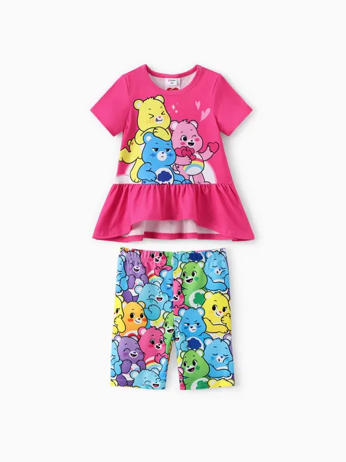 Care Bears Toddler Girls 2pcs Character Hear-pattern Print Ruffle-hem Top with Pants Set