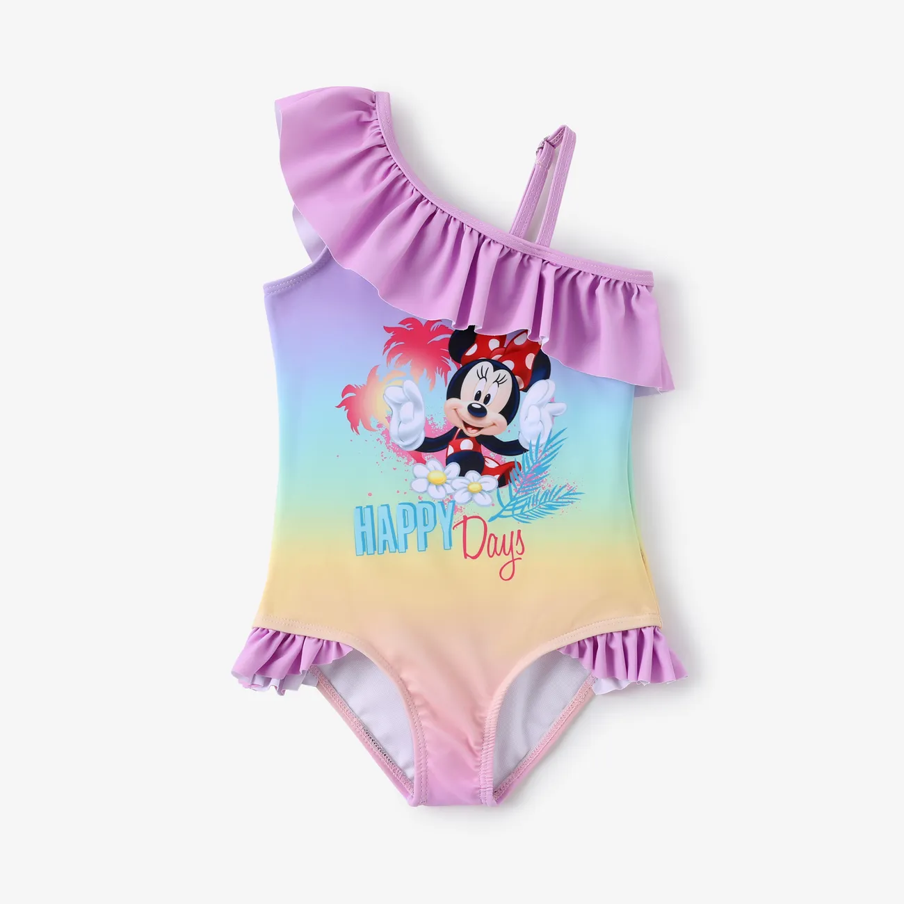Disney Mickey and Friends Toddler Girl Leopard print off-shoulder ruffle swimsuit Colorful big image 1