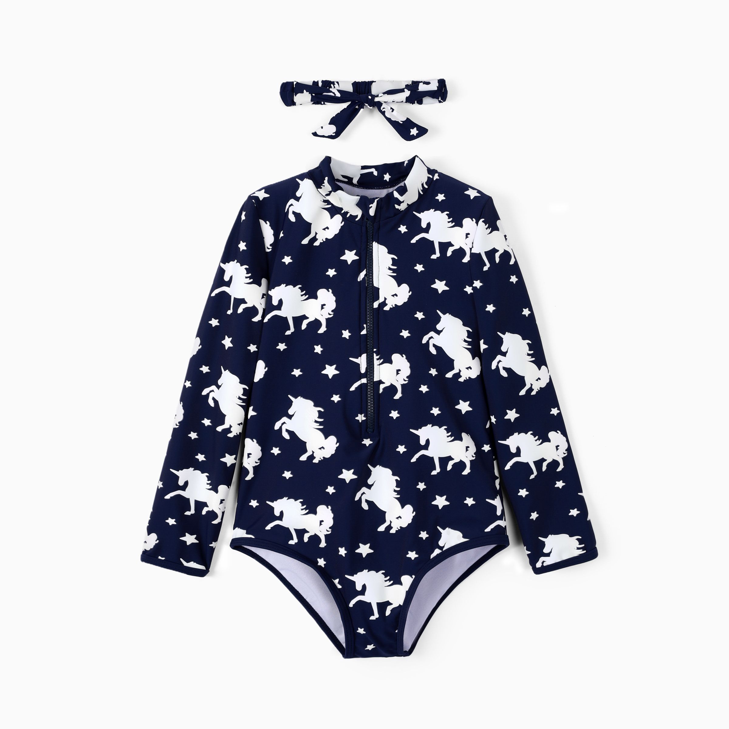 Toddler Girl 2pcs Water-reactive Unicorn Print Swimsuit with Headband