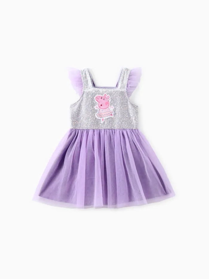 Peppa Pig Toddler Girls 1pc Dancing Peppa Print Sequins Flutter-sleeve Mesh Dress