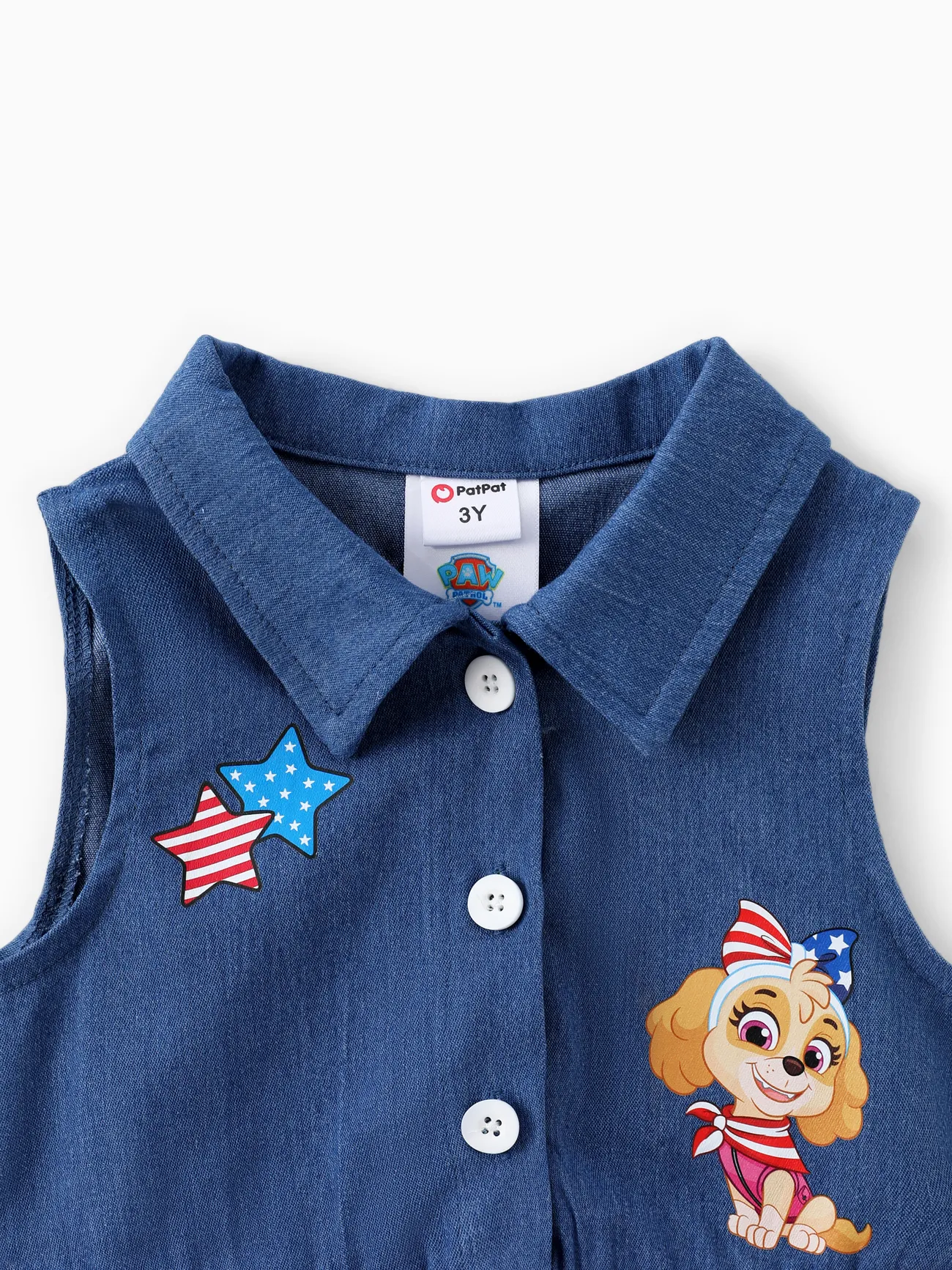 Paw Patrol Toddler Girls Independence Day 1pc Character Print Imitation denim Cotton Mesh Sleeveless Polo Dress Blue big image 1