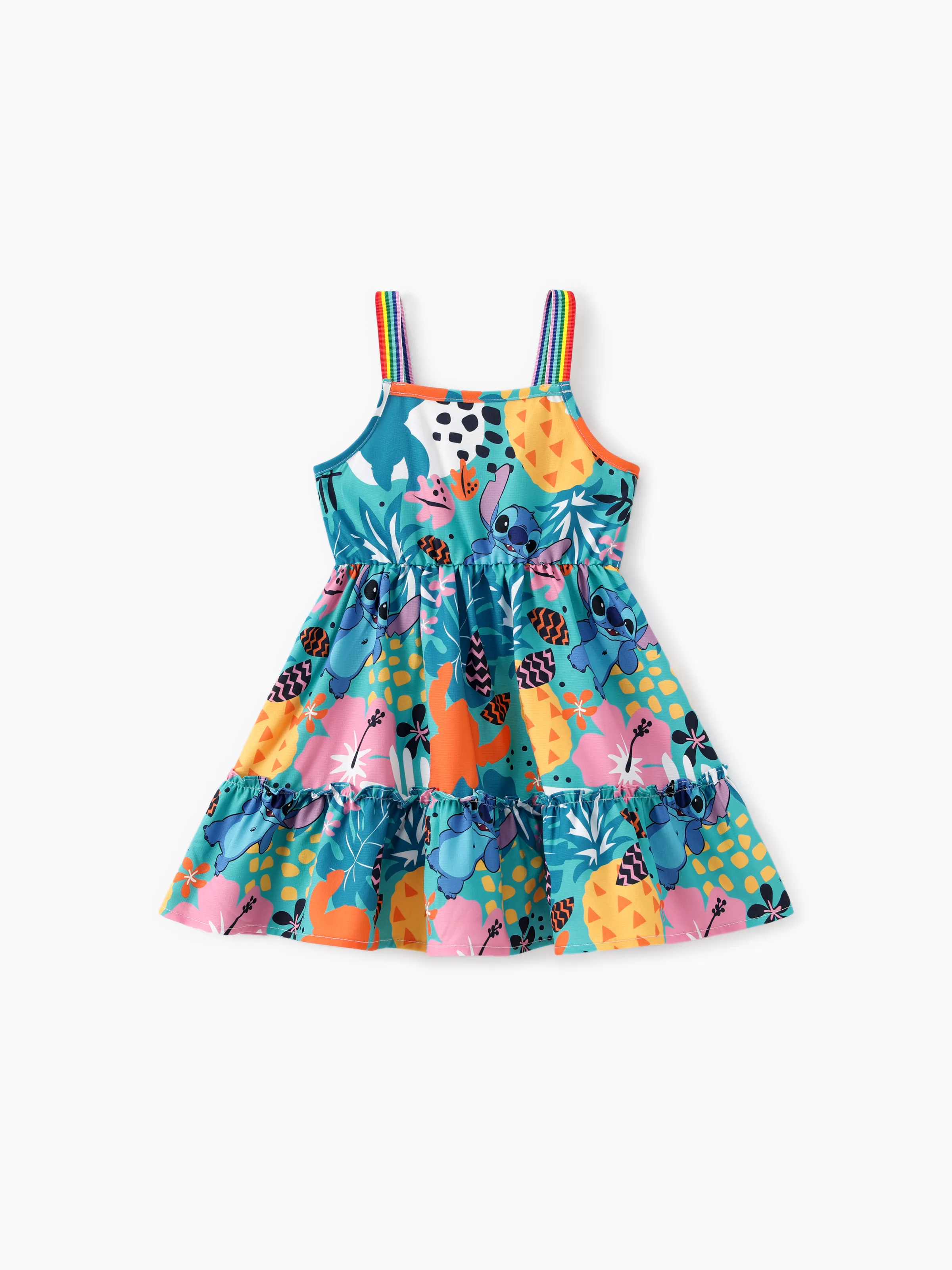 

Disney Stitch Toddler Girls 1pc Plant Characters Print with Tropical Rainforest Vibe Sleeveless Dress