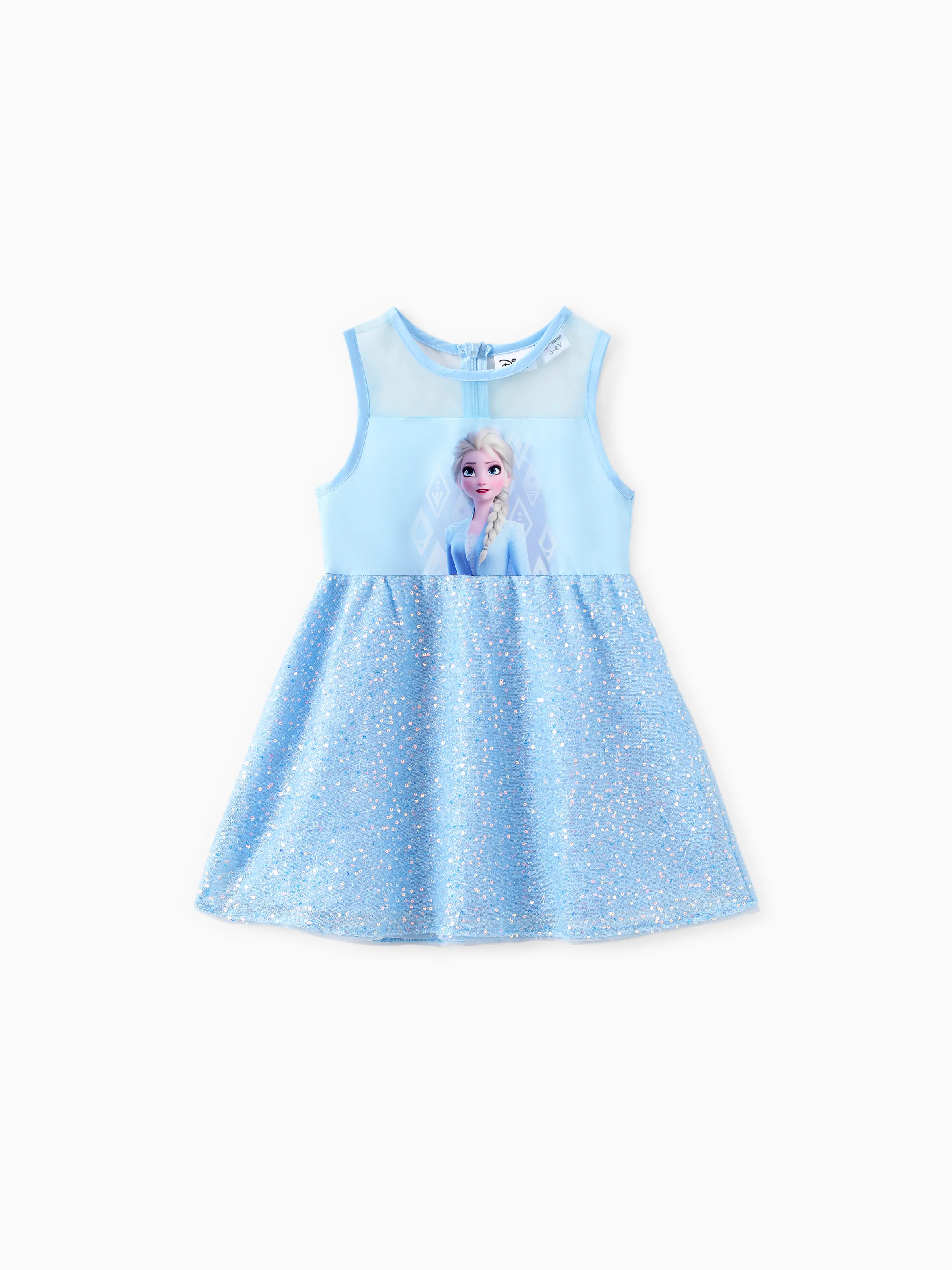 Disney Frozen Toddler Girls 1件角色印花亮片無袖連衣裙