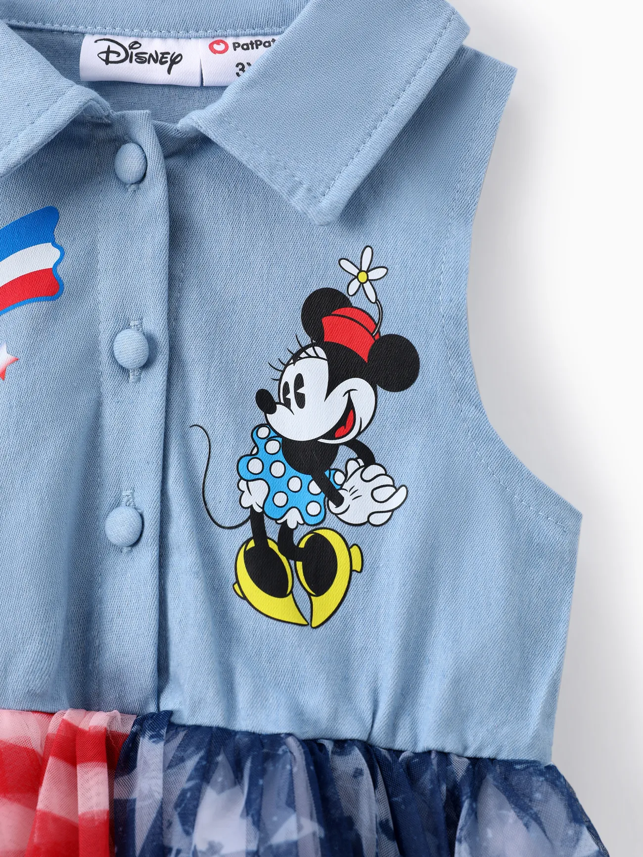DENIMBLUE - Disney Mickey and Friends Toddler Girls Independence Day 1pc Star Character Print Denim-like Sleeveless Dress - image 3