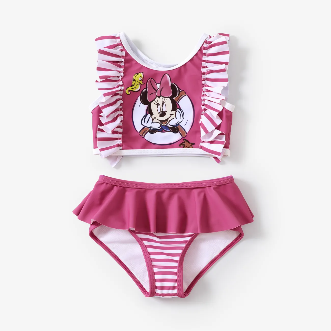 Disney Mickey and Friends Toddler Girls 2pcs Minnie Print Ruffle Swimsuit Roseo big image 1