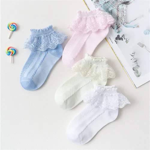 4-Pack Toddler/kids Girl Sweet Style Lace Trim Mid-Calf Socks 