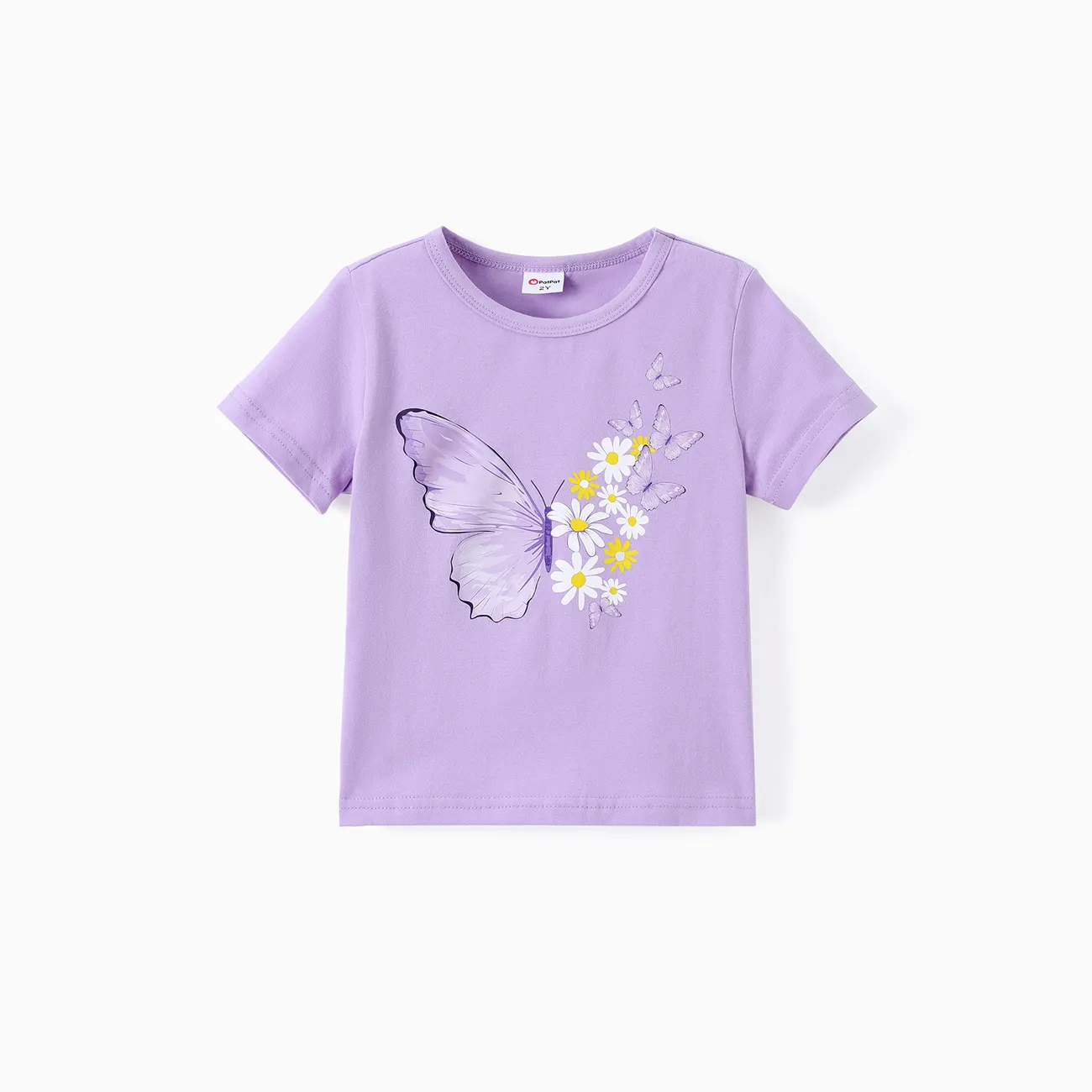Kleinkind / Kind Mädchen 2-teiliges süßes T-Shirt mit Schmetterlingsprint und kleine Gänseblümchen-Leggings lila big image 1