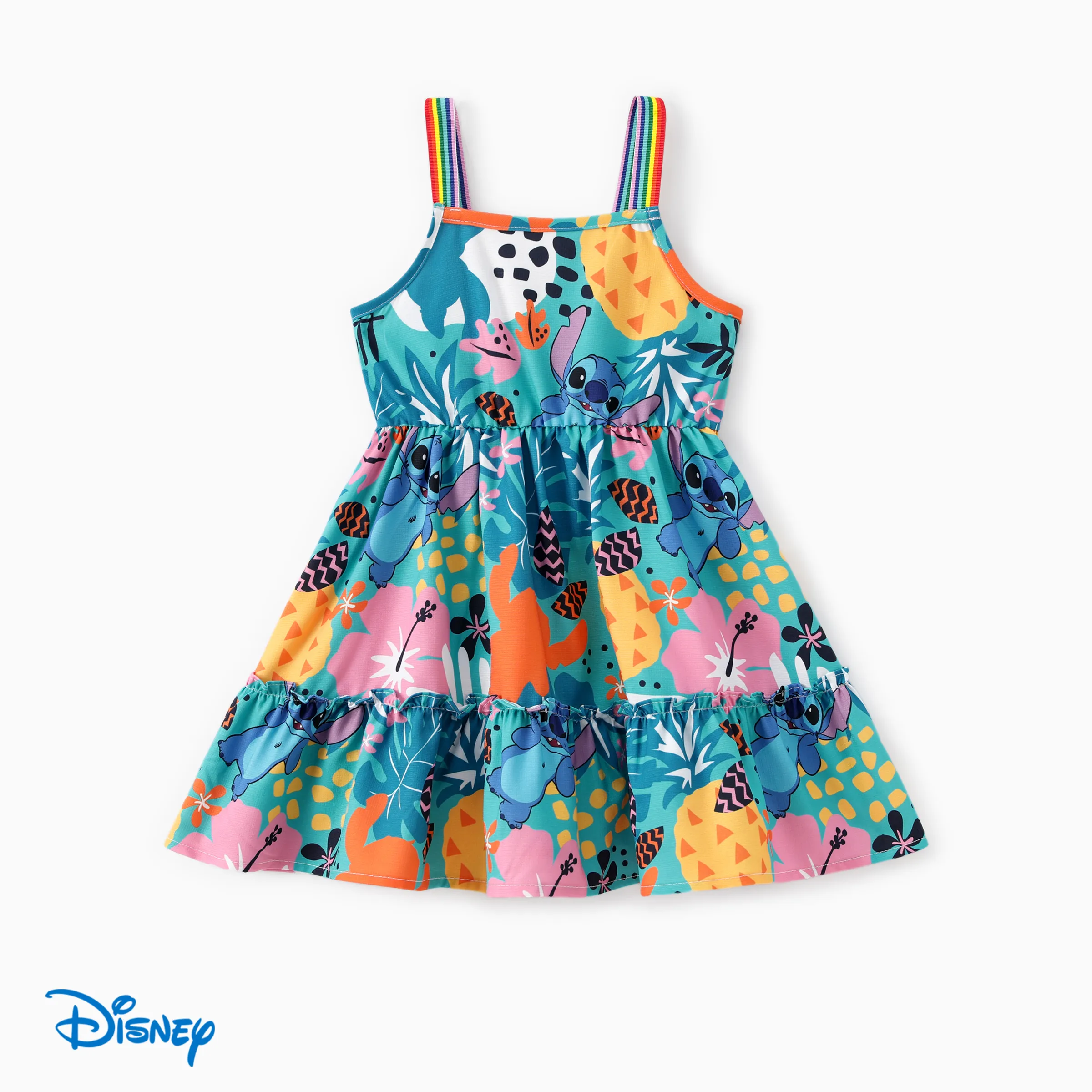 

Disney Stitch Toddler Girls 1pc Plant Characters Print with Tropical Rainforest Vibe Sleeveless Dress
