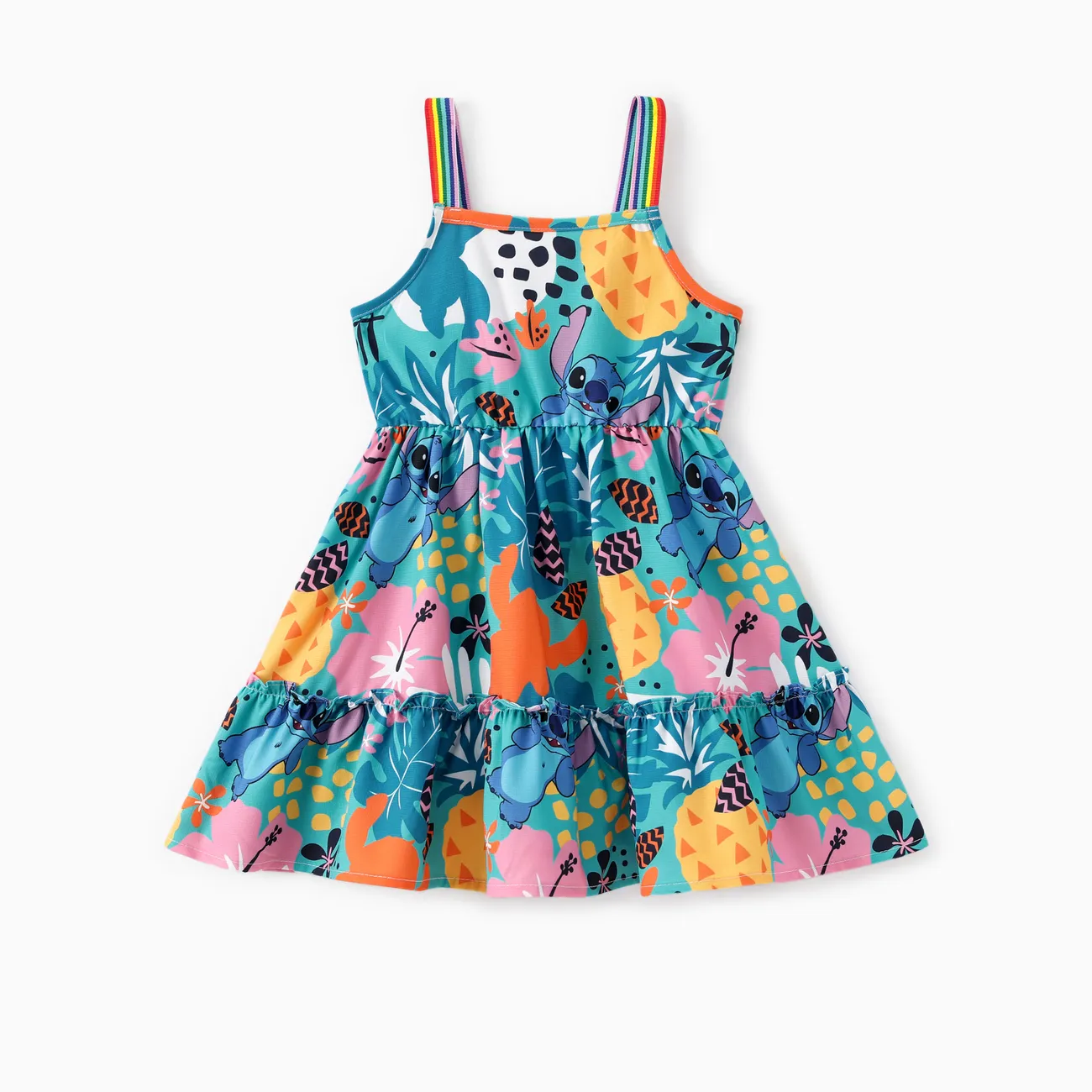 迪士尼針跡 小童 女 織帶 童趣 熱帶植物花卉 連衣裙 綠色 big image 1