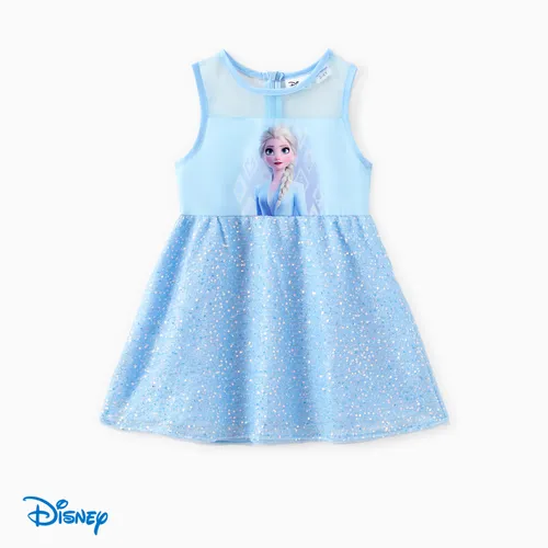 Disney Frozen Toddler Girls 1pc Vestido sin mangas con estampado de lentejuelas con estampado de personajes