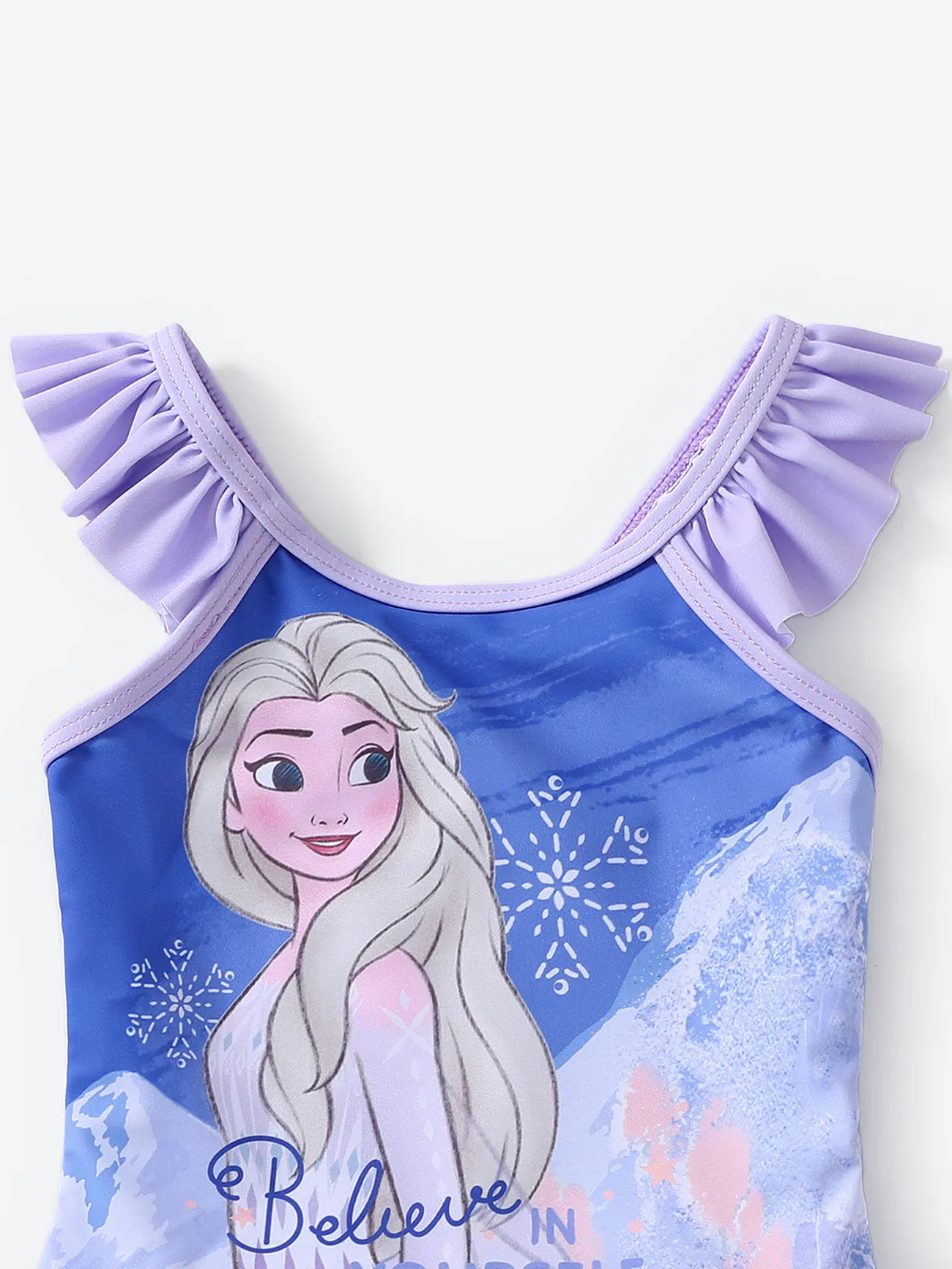 Disney Frozen Toddler Girls Elsa 1pc Character Print Ruffle-sleeve Mesh Swimsuit Light Purple big image 1
