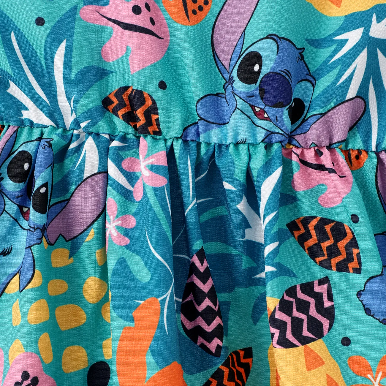 Disney Stitch Toddler Girls 1pc Plant Characters Print with Tropical Rainforest Vibe Sleeveless Dress Green big image 1