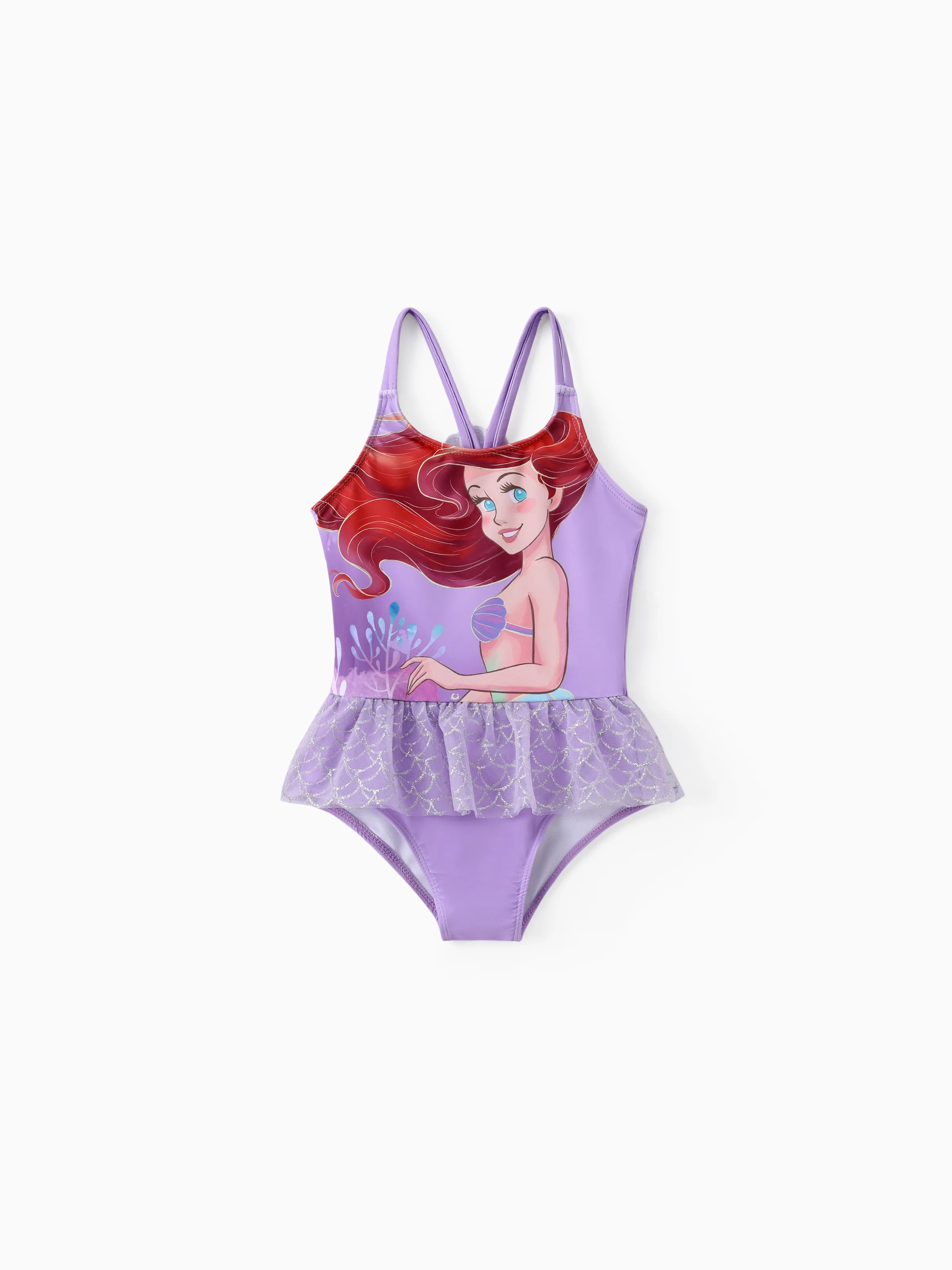 

Disney Princess Toddler Girls 1pc Ariel Mermaid Gradient Print Metallic Ruffled Layers Swimsuit
