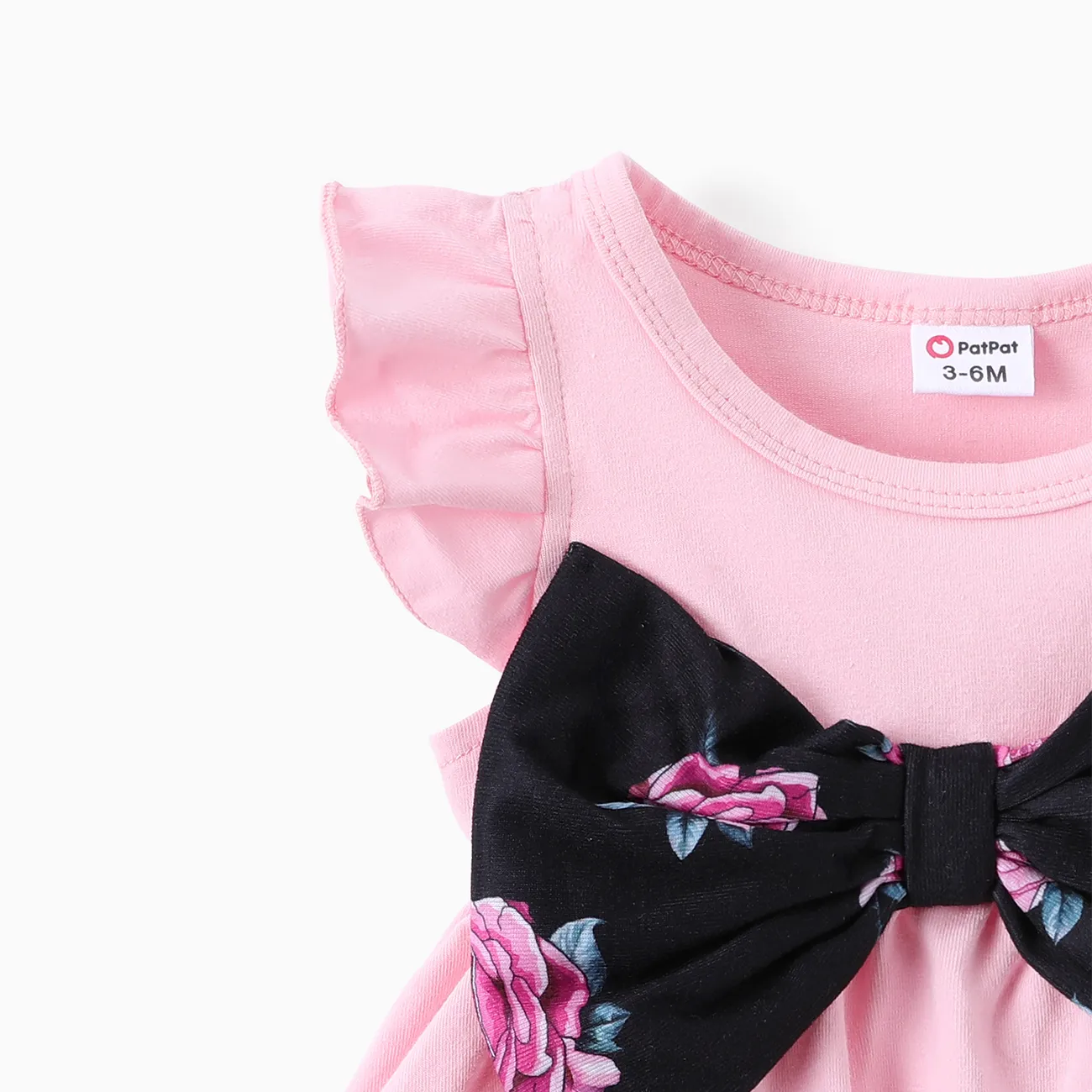 嬰兒/幼兒女孩 2 件裝 Sweet Bowtnot 飄袖上衣和花卉印花緊身褲套裝 粉色 big image 1