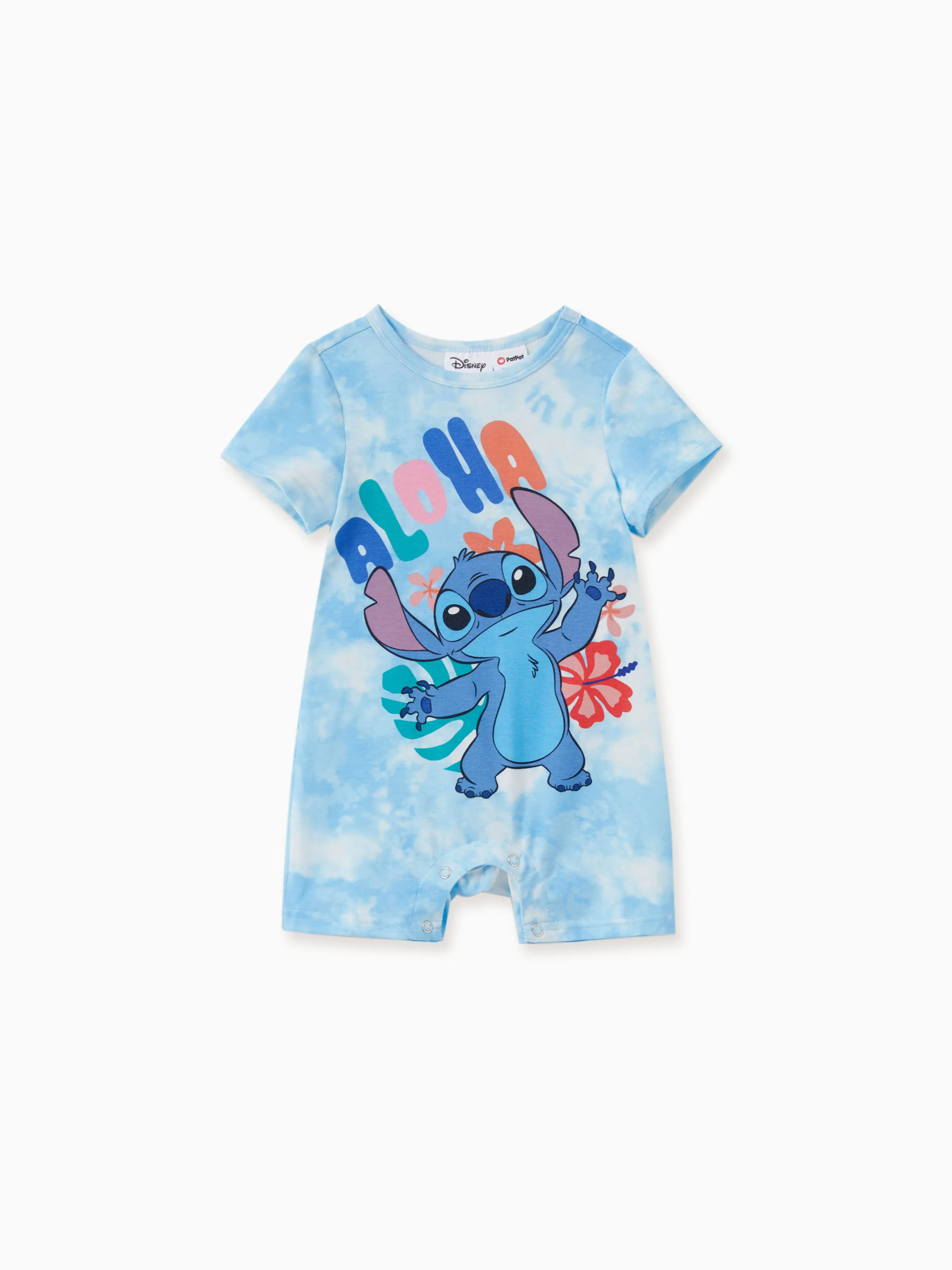 

Disney Stitch Family Matching Naia™ Floral Character Print Sky Blue Tie-Dye Sleeveless Dress/Romper/Tee