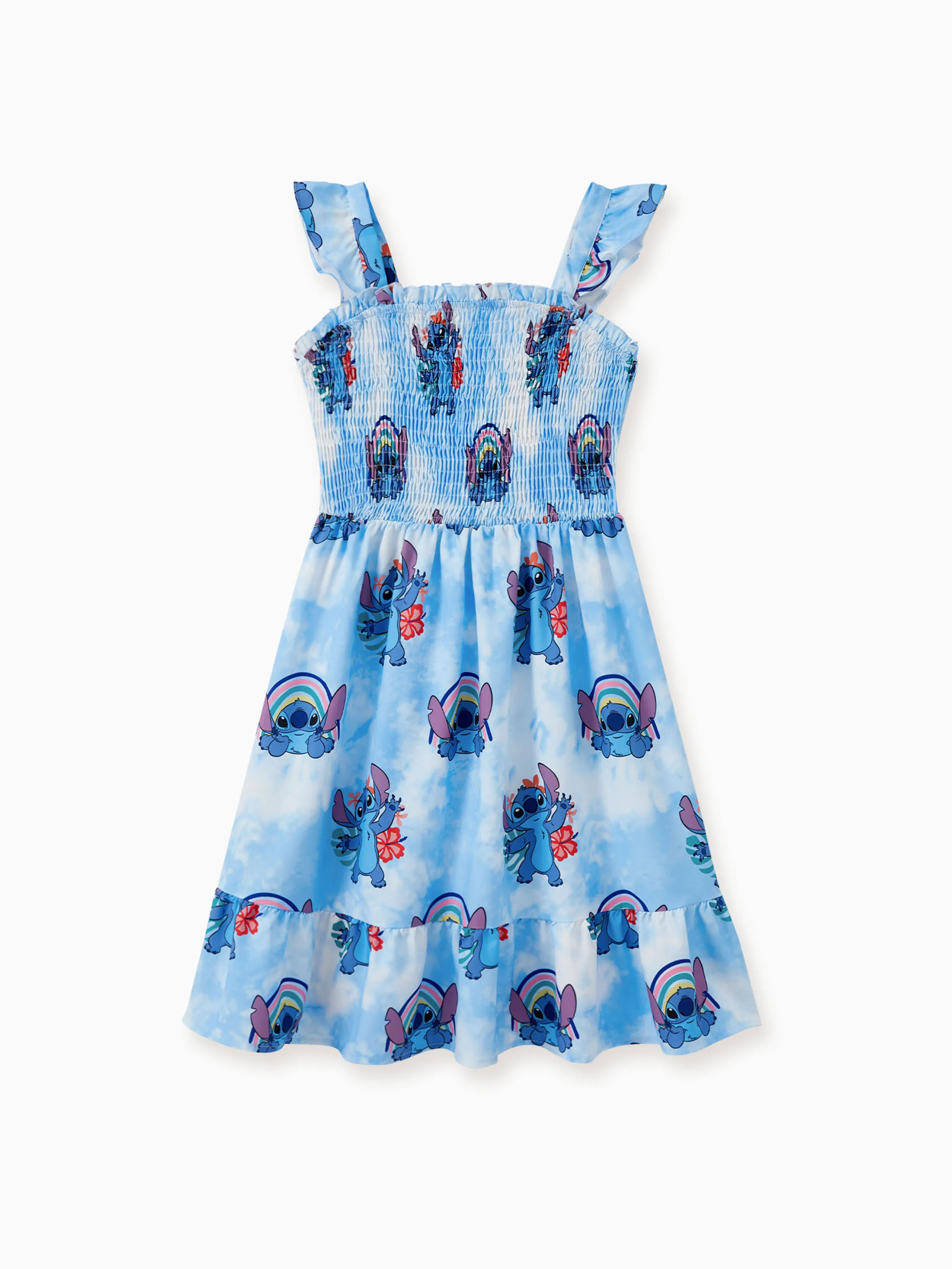 

Disney Stitch Family Matching Naia™ Floral Character Print Sky Blue Tie-Dye Sleeveless Dress/Romper/Tee