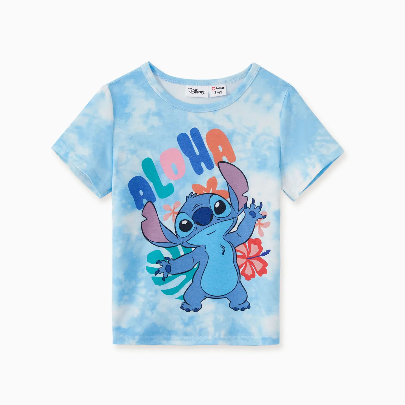 Disney Stitch Family Matching Naia™ Floral Character Print Sky Blue Tie-Dye Sleeveless Dress/Romper/Tee Blue big image 1