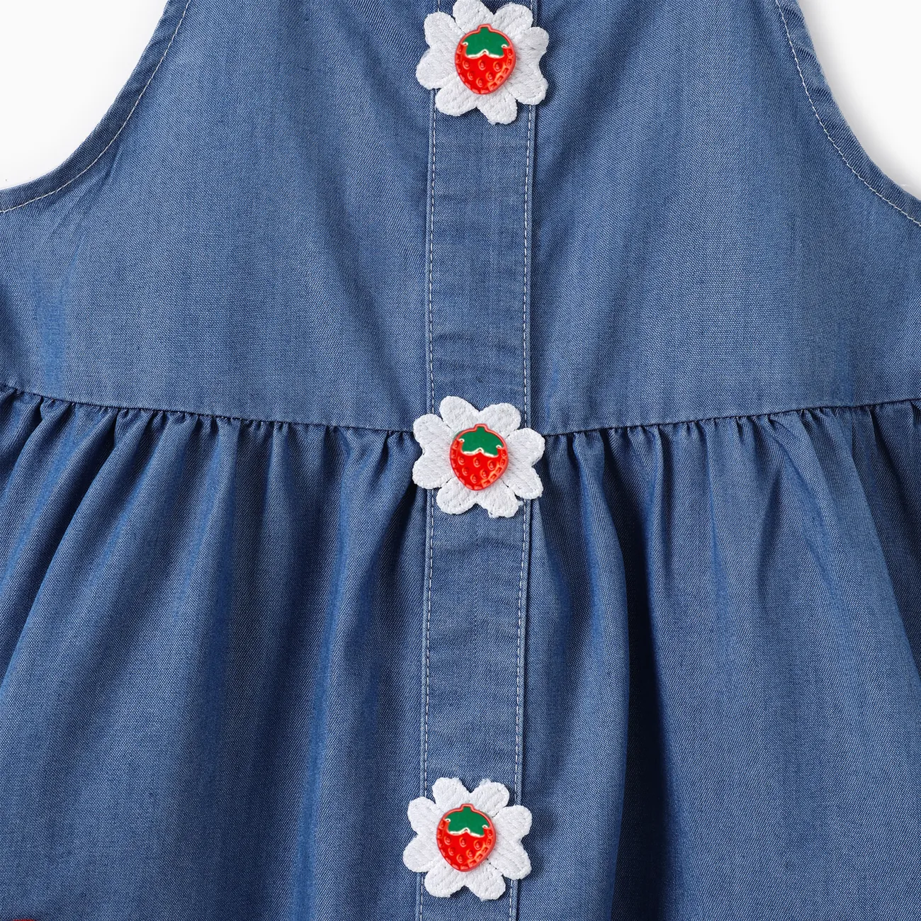 Toddler Girl Cooling Denim Strawberry Embroidery Flutter-sleeve Dress DENIMBLUE big image 1