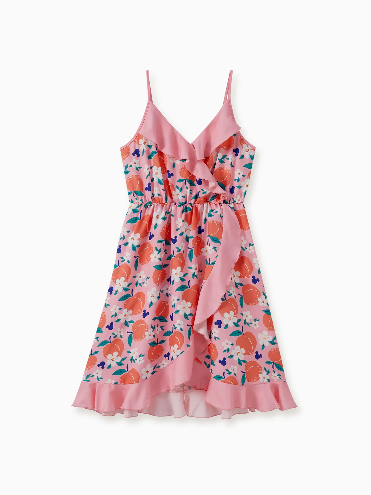 

Disney Mickey and Friends Family Matching Floral Peach Mickey Print Cotton Tee/Sleeveless Ruffle Dress/Onesie