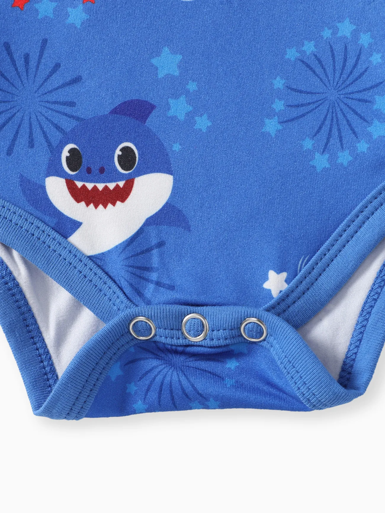 Baby Shark Dia Nacional Bebé Unissexo Tubarão Infantil Manga curta Macacão curto Azul big image 1