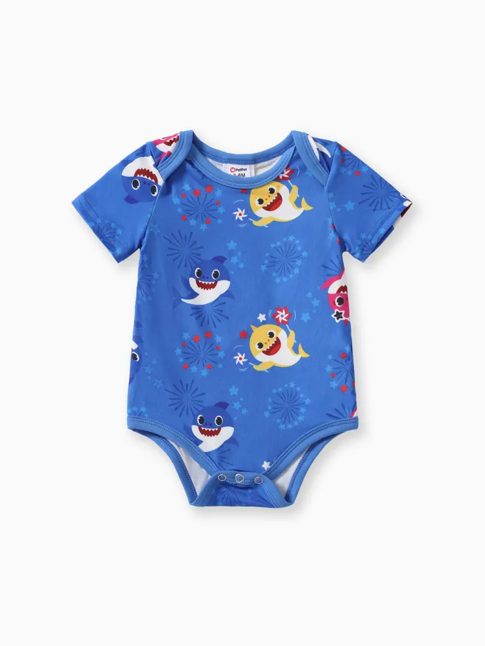 Baby Shark Bebé Niños/Niñas 1pc Rompelo Con Estampado De Fuegos Artificiales Del Día De La Independencia