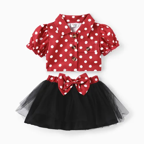 3pcs Baby Girls Sweet Polka Dot Ruffle Top and Dress and Skirt Set  