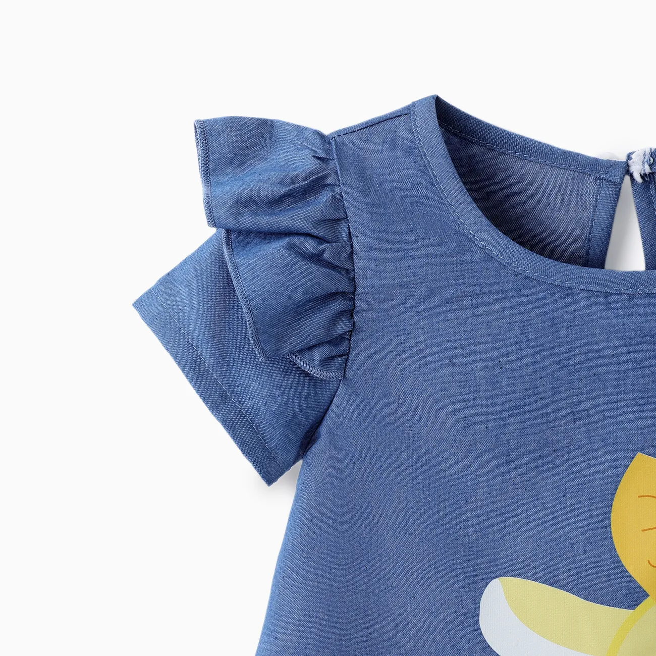 Baby Girl Cute Cat Print Ruffled Short-sleeve Dress  Yellow big image 1