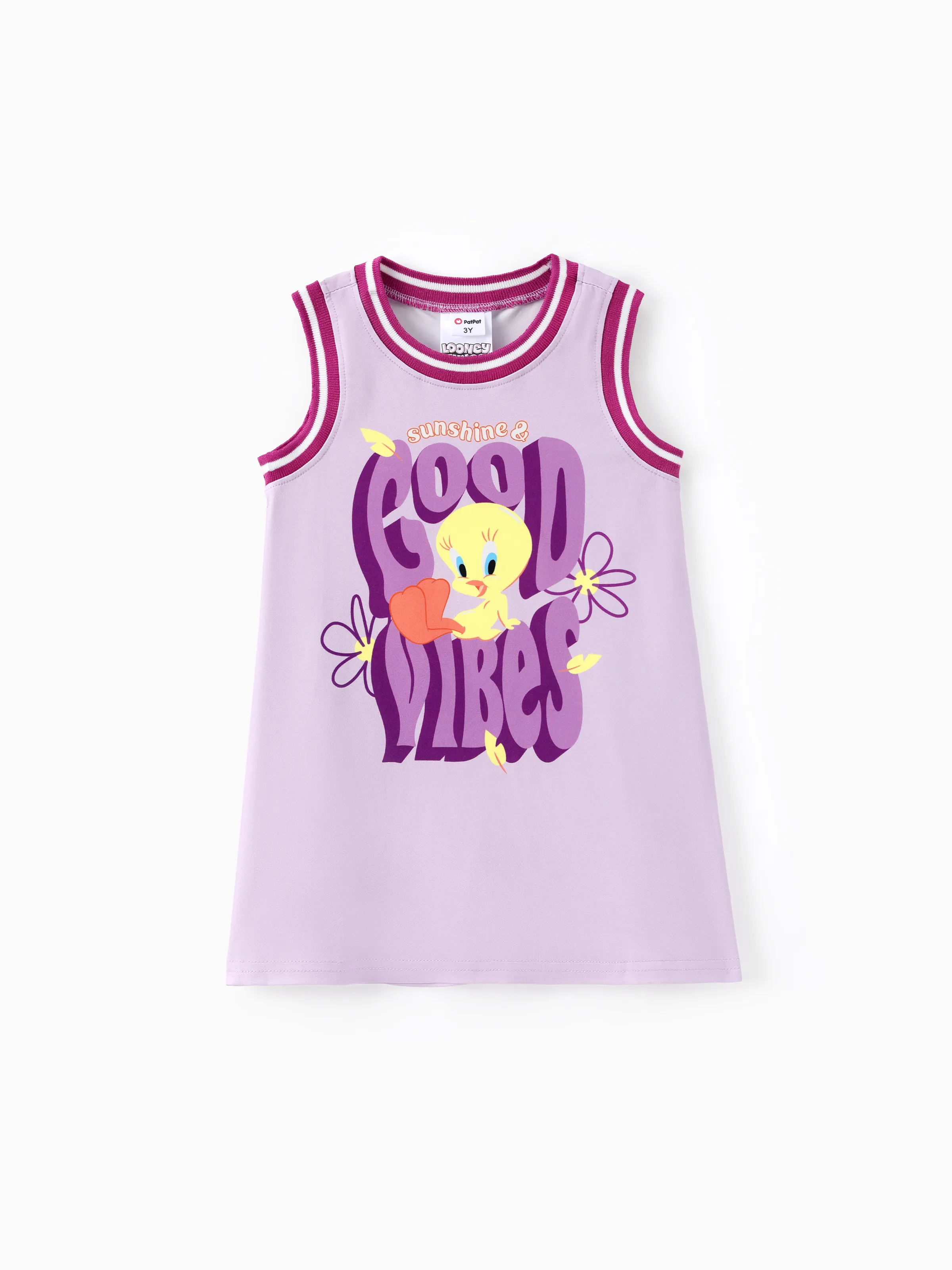 Looney Tunes Niñas Pequeñas 1pc Piolín Letra Estampado Floral Vestido Deportivo Sin Mangas