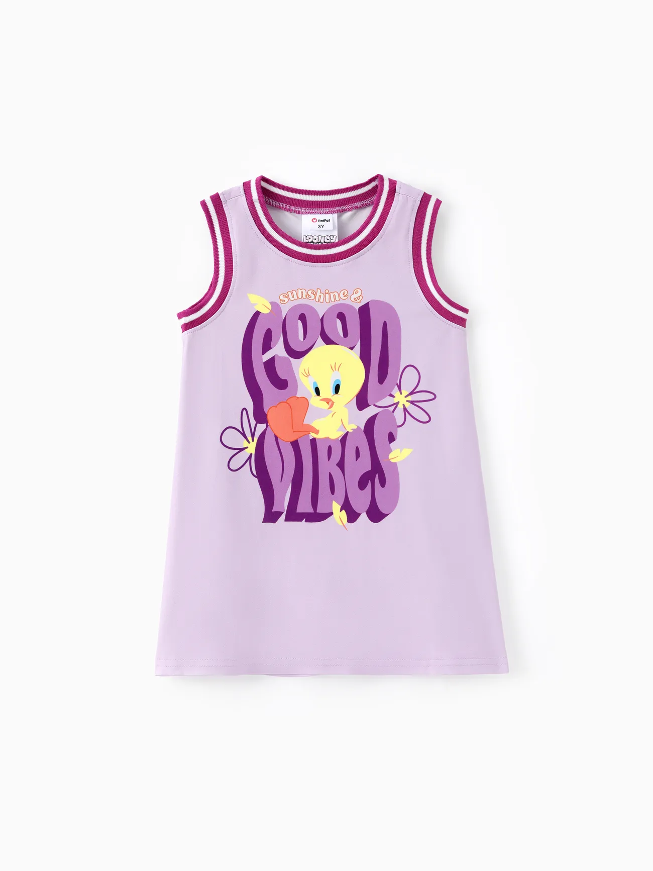 Looney Tunes Toddler Girls 1pc Tweety Letter Floral Print Sleeveless Sporty Dress Purple big image 1