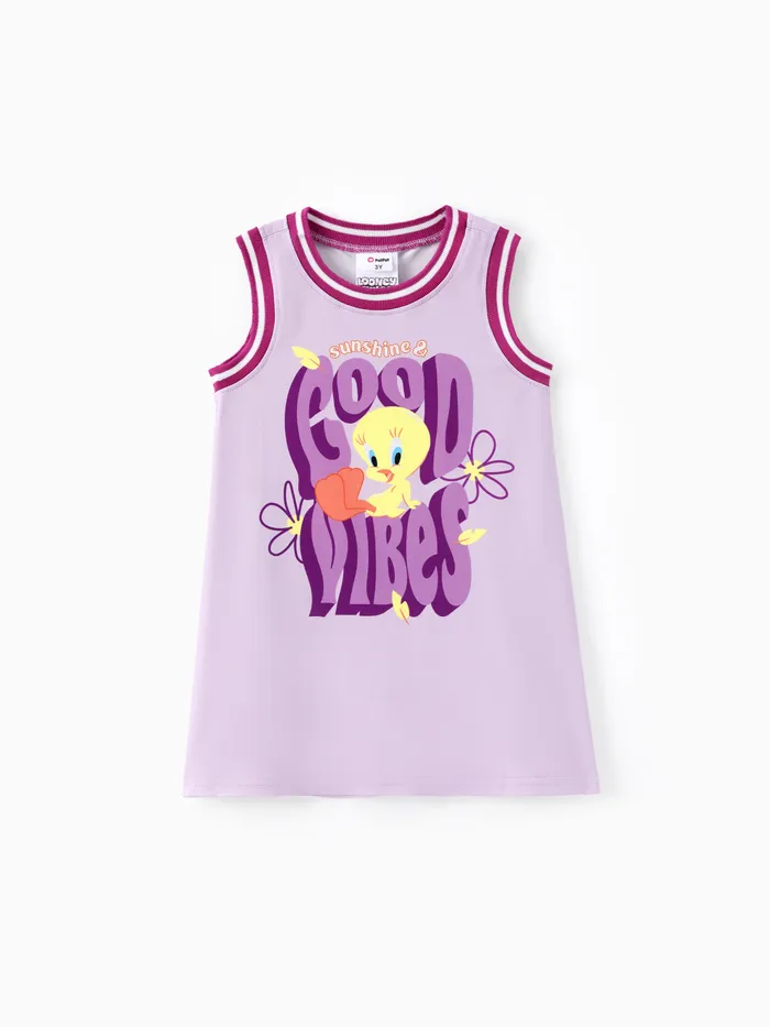 Looney Tunes Toddler Girls 1pc Tweety Letter Floral Print Sleeveless Sporty Dress