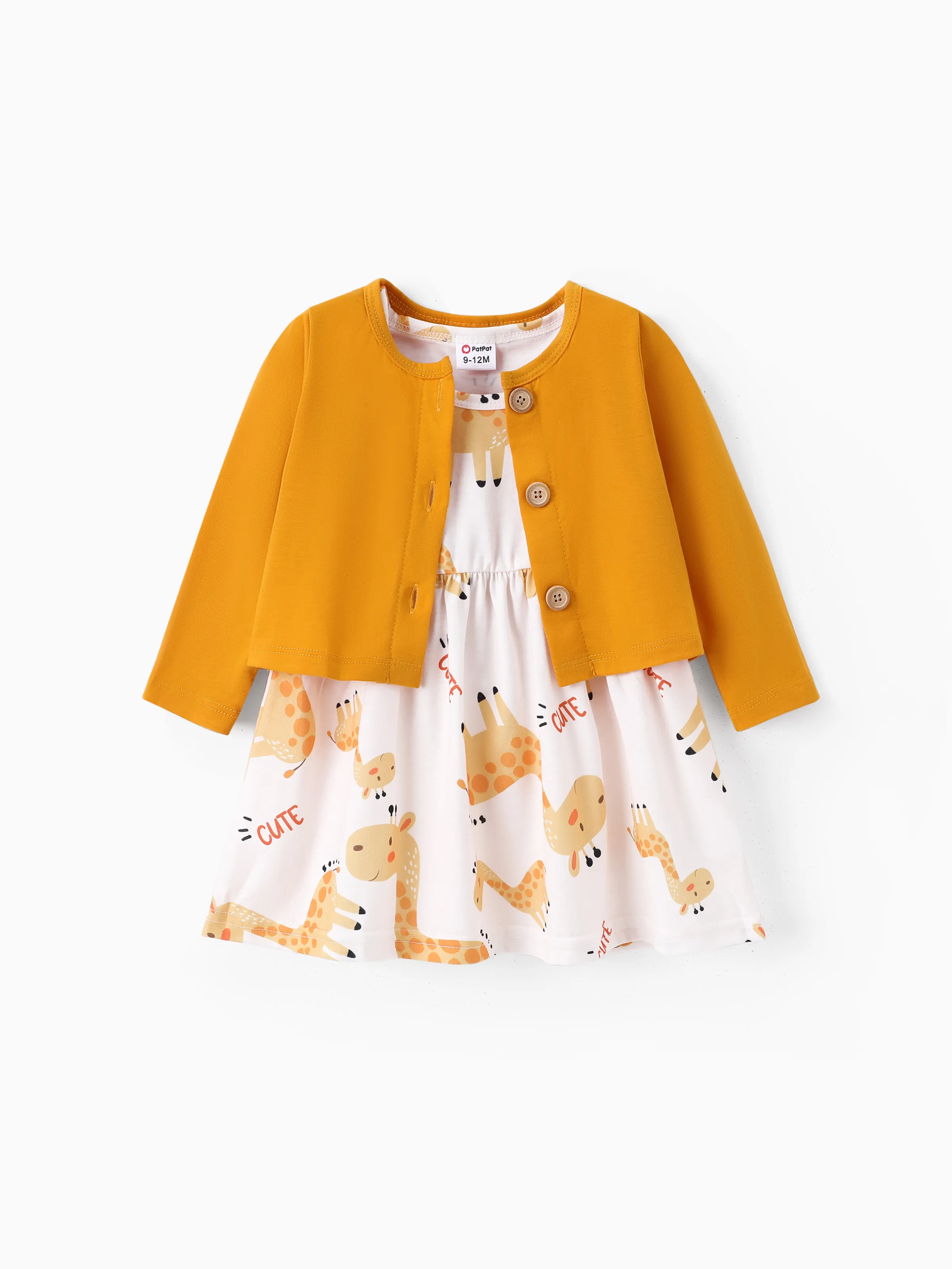 

2pcs Baby Girl Pink Cardigan and Elephant Print Dress Set