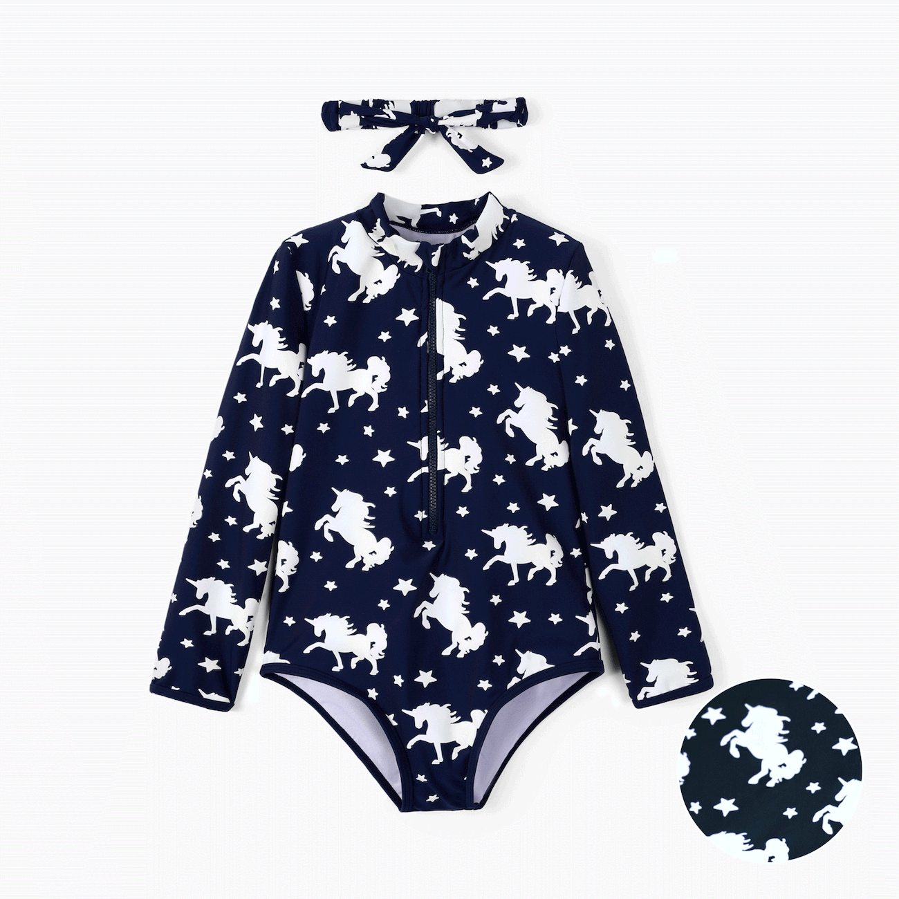 Toddler Girl 2pcs Water-reactive Unicorn Print Swimsuit with Headband Tibetanblue big image 1