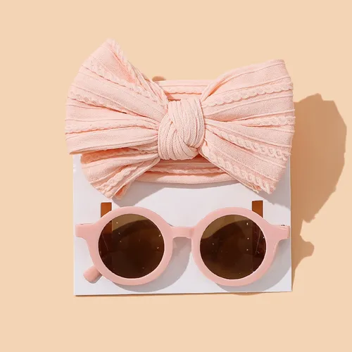 2-Piece Toddler/Kid Girl Casual Solid Color Bow Design Óculos de sol e bandana na cabeça 