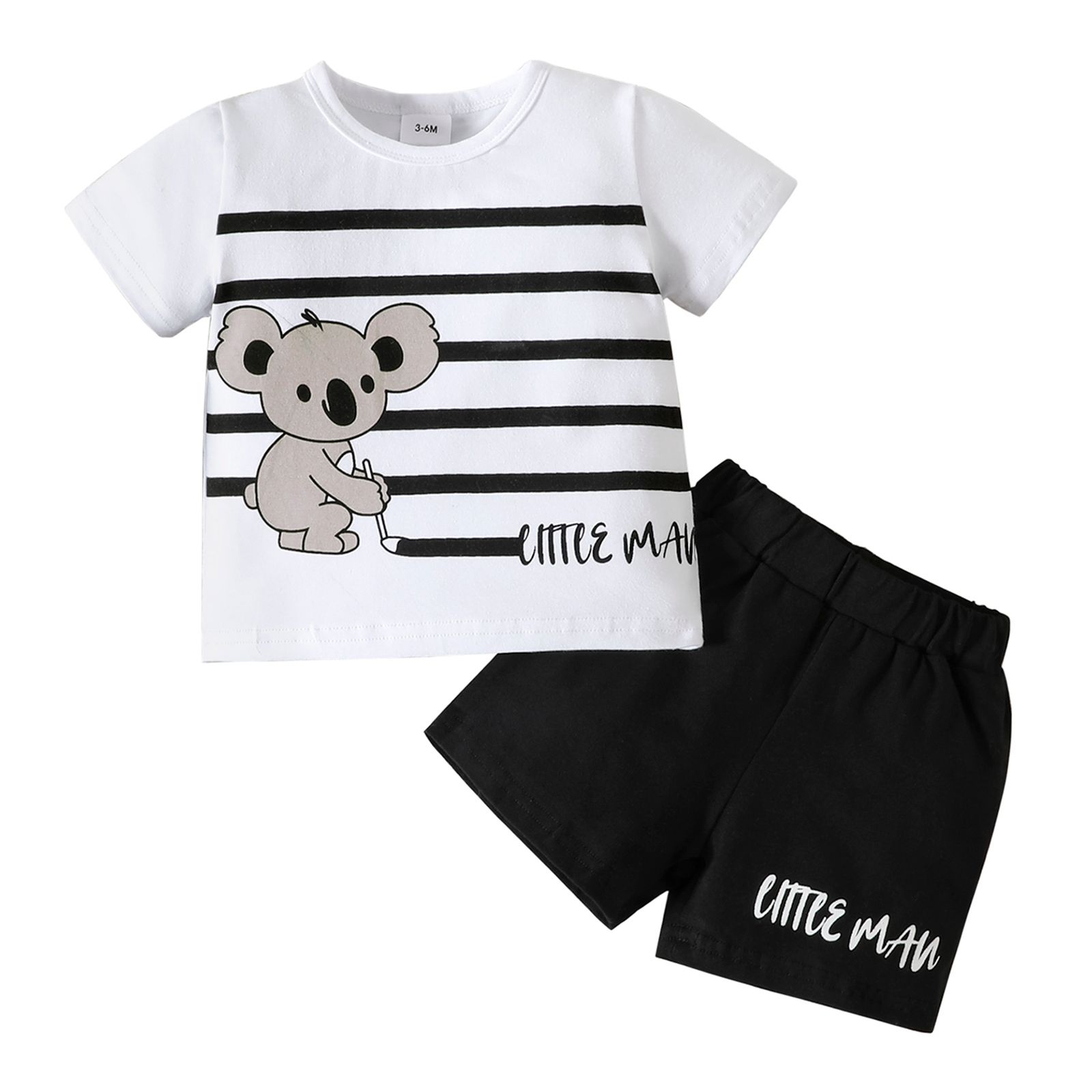 2pcs Baby Boy Letter Print Short-sleeve T-shirt and Solid Shorts Set